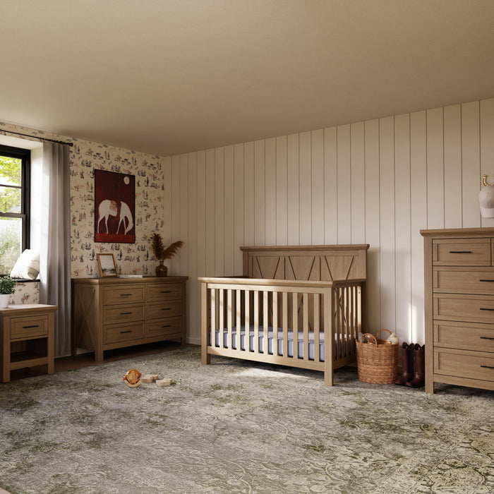 Monogram by Namesake Emory 4 Piece Nursery Set - Convertible Crib + Double Dresser + Chest + Nightstand