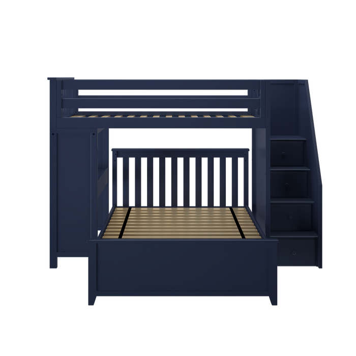 Jackpot Kids Brighton 1 All-In-One Twin Loft Bed with Staircase, Desk & Full Bed