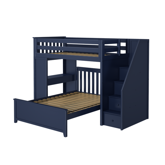 Jackpot Kids Brighton 1 All-In-One Twin Loft Bed with Staircase, Desk & Full Bed