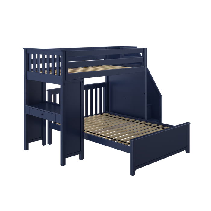 Jackpot Kids Brighton 1 All-In-One Twin Loft Bed with Staircase, Desk & Full Bed