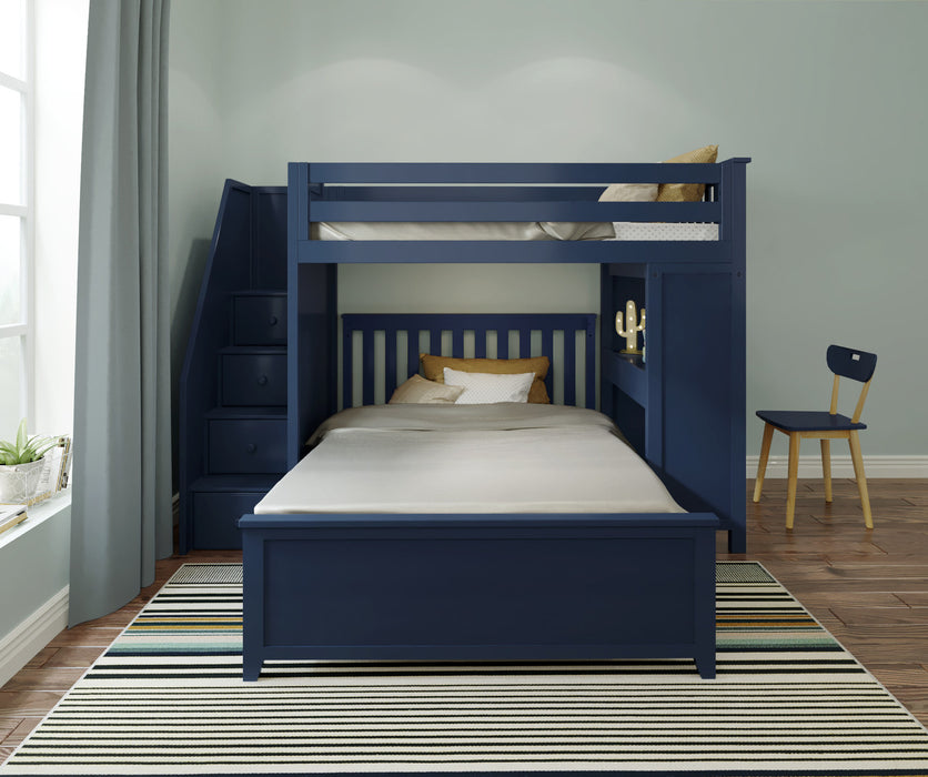 Jackpot Kids Brighton 1 All-In-One Twin Loft Bed with Staircase, Desk & Full Bed