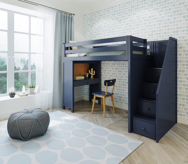 Jackpot Kids Brighton All-In-One Twin Loft Bed with Staircase and Study Desk