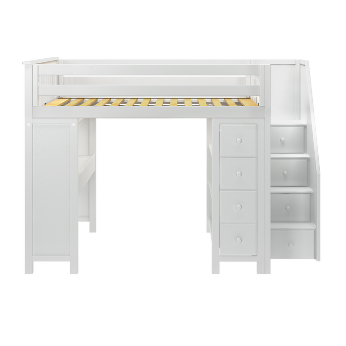 Jackpot Kids Buxton 3 All-In-One Full Loft Bed with Staircase, Desk & Storage