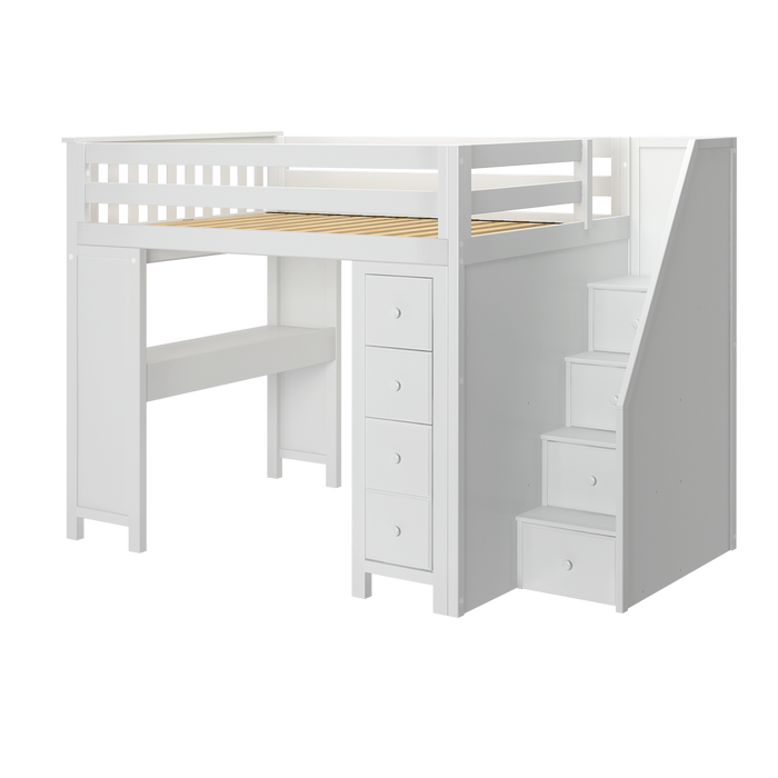 Jackpot Kids Buxton 3 All-In-One Full Loft Bed with Staircase, Desk & Storage