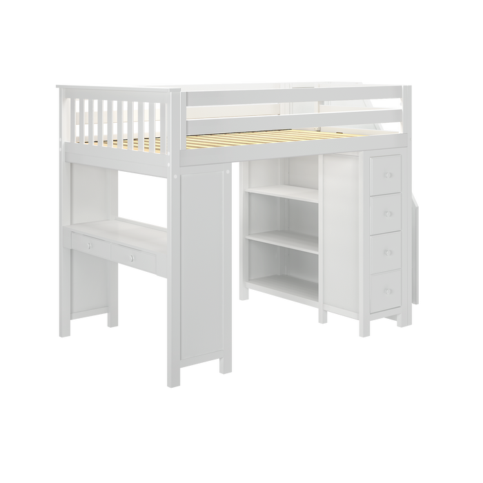 Jackpot Kids Buxton 3 All-In-One Full Loft Bed with Staircase, Desk & Storage