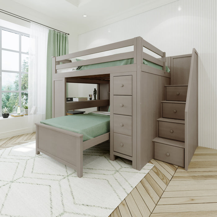 Jackpot Kids Buxton 4 All-In-One Full Loft Bed with Staircase, Desk, Storage & Lower Twin Bed