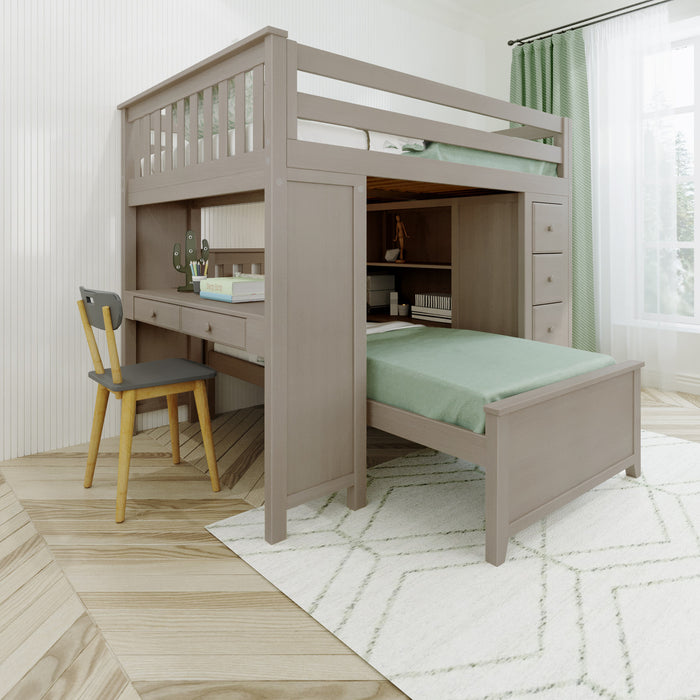 Jackpot Kids Buxton 4 All-In-One Full Loft Bed with Staircase, Desk, Storage & Lower Twin Bed