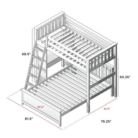 Jackpot Kids Canterbury 2 Twin All-in-One Ladder Loft Bed with Full Bed & Desk