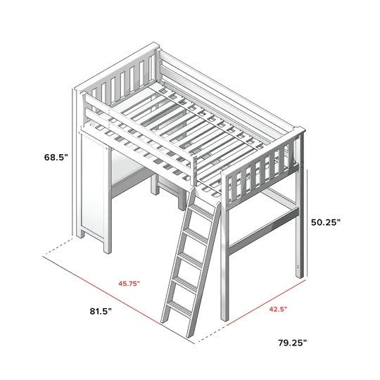 Jackpot Kids Canterbury Twin All-in-One Ladder Loft Bed with Desk