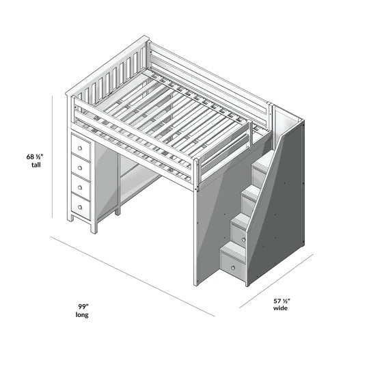 Jackpot Kids Cheltenham All-In-One Full Loft Bed with Staircase & Storage
