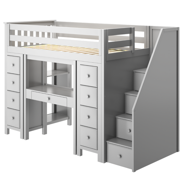 Jackpot Kids Chester 1 All-In-One Twin Loft Bed with Double Storage Towers & Desk