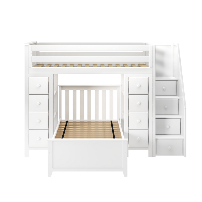 Jackpot Kids Chester 2 All-In-One Twin Loft Bed with Double Storage Towers & Twin Lower Bed