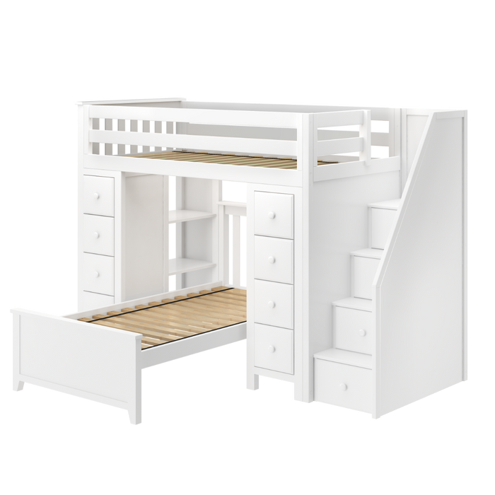 Jackpot Kids Chester 2 All-In-One Twin Loft Bed with Double Storage Towers & Twin Lower Bed