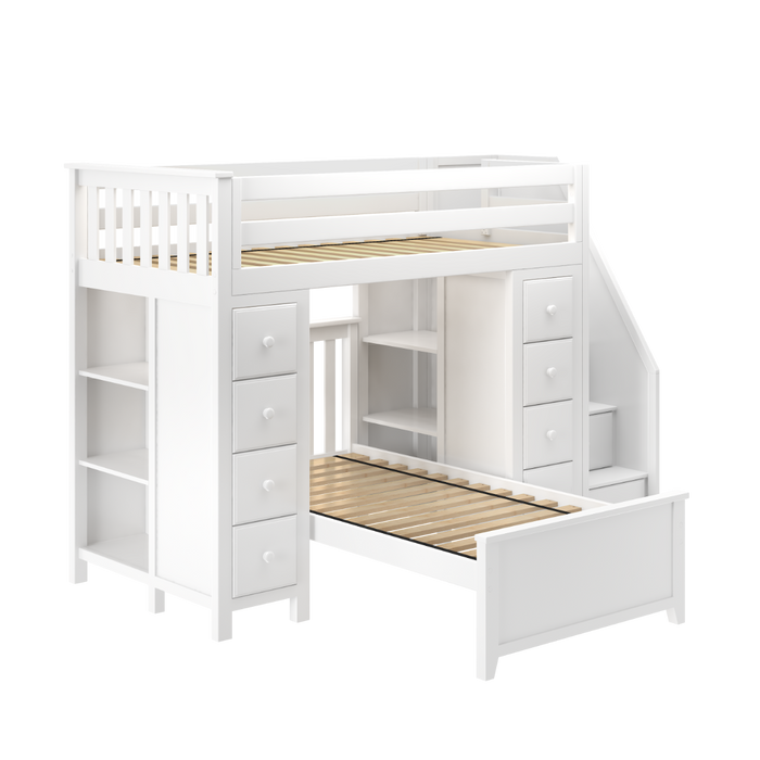 Jackpot Kids Chester 2 All-In-One Twin Loft Bed with Double Storage Towers & Twin Lower Bed