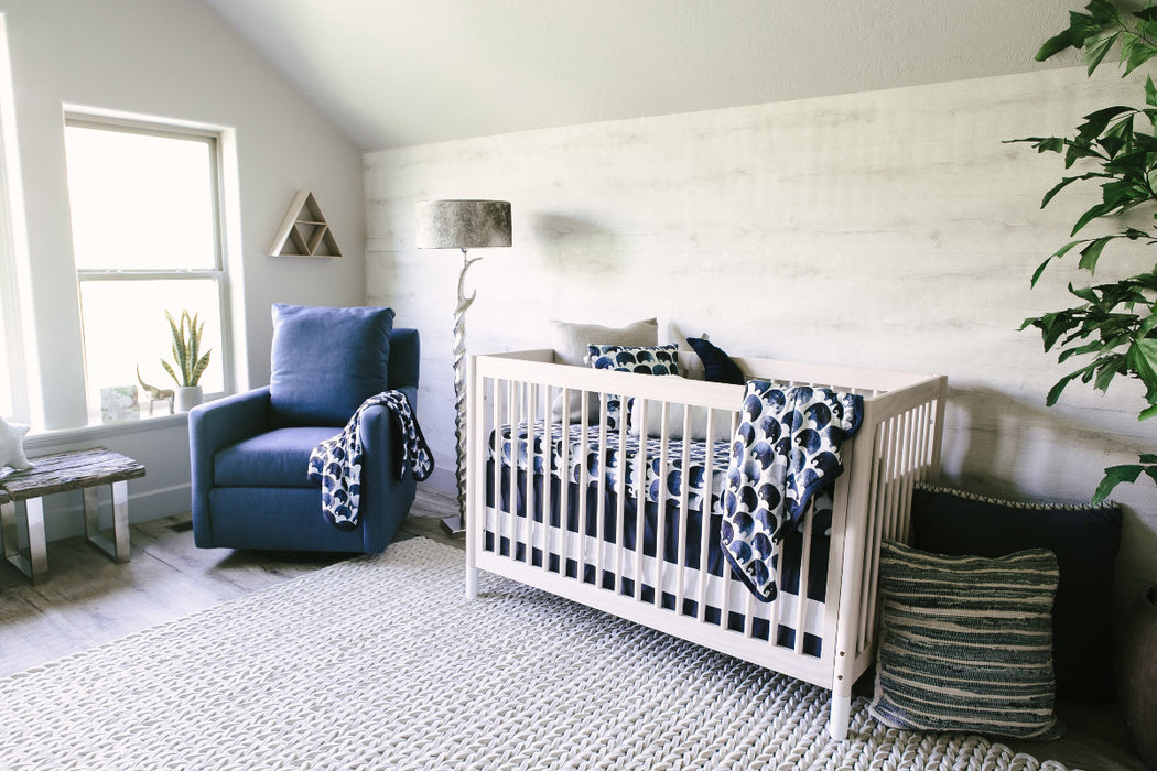 Oilo Woven Cotton Band Crib Skirt, Indigo