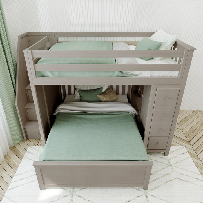 Jackpot Kids Cheltenham 1 All-In-One Full Loft Bed with Staircase, Storage & Lower Full Bed
