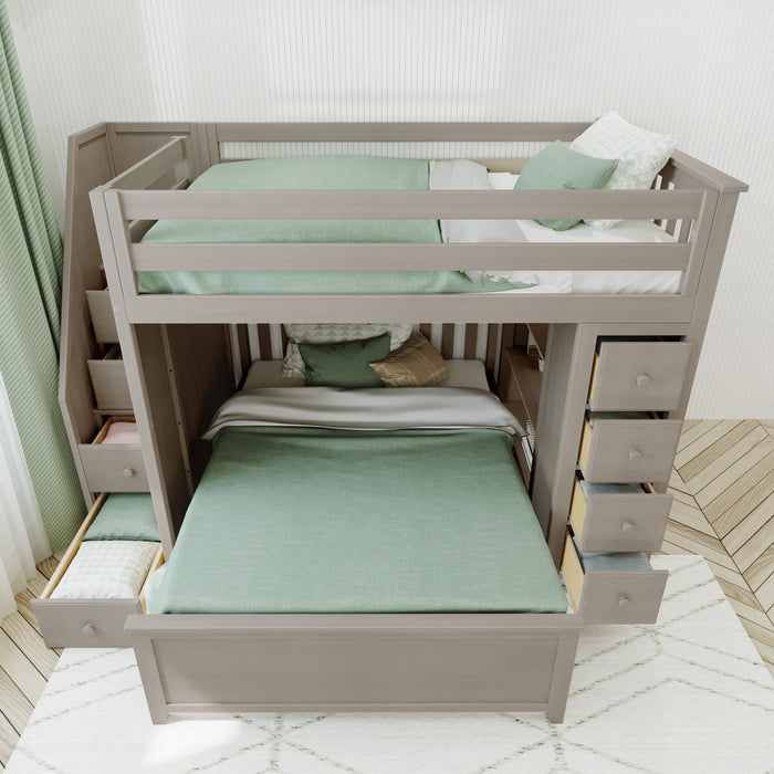 Jackpot Kids Cheltenham 1 All-In-One Full Loft Bed with Staircase, Storage & Lower Full Bed