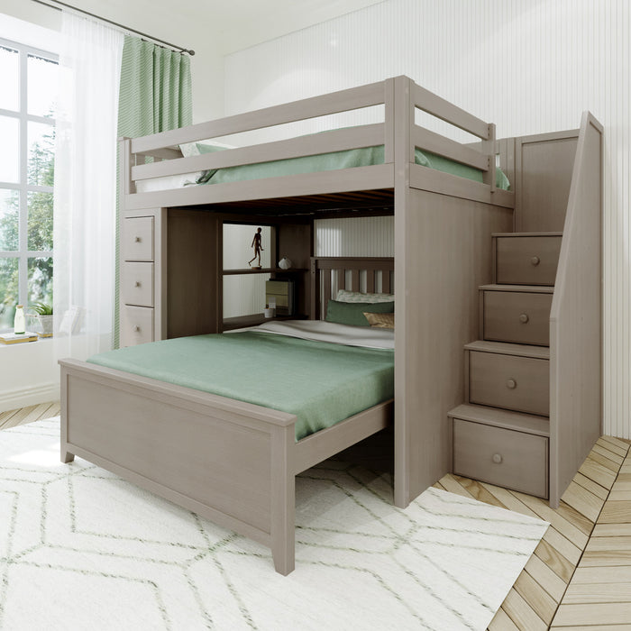 Jackpot Kids Cheltenham 1 All-In-One Full Loft Bed with Staircase, Storage & Lower Full Bed