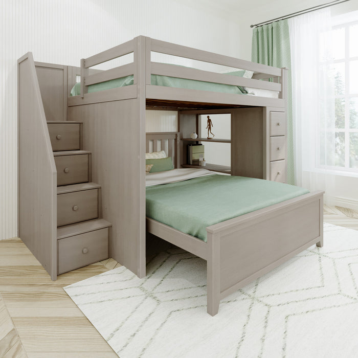 Jackpot Kids Cheltenham 1 All-In-One Full Loft Bed with Staircase, Storage & Lower Full Bed
