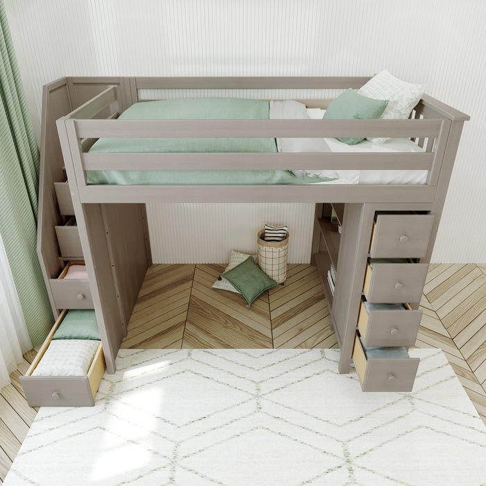 Jackpot Kids Cheltenham All-In-One Full Loft Bed with Staircase & Storage