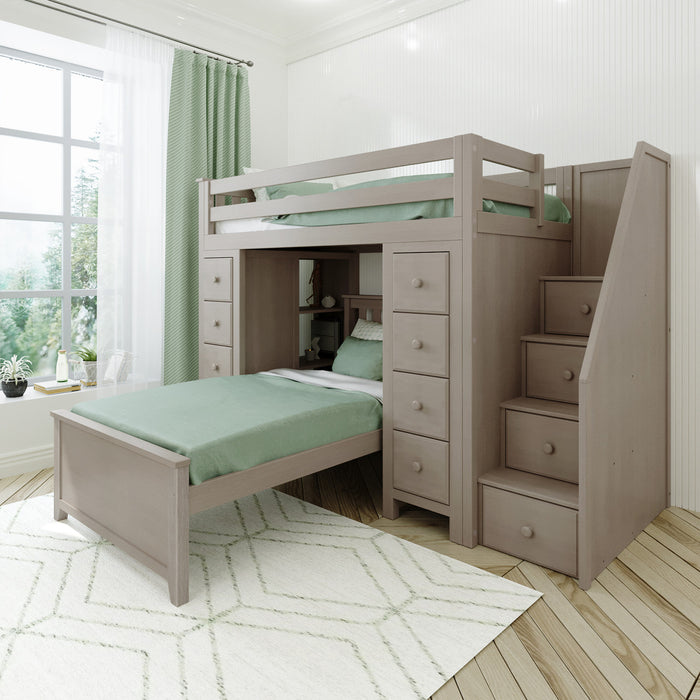 Jackpot Kids Chester 2 All-In-One Twin Loft Bed with Double Storage Towers & Twin Lower Bed
