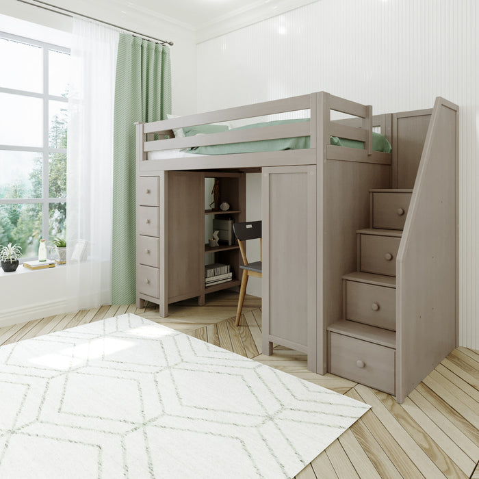 Jackpot Kids Chester 3 All-In-One Twin Loft Bed with Staircase, Desk & Storage