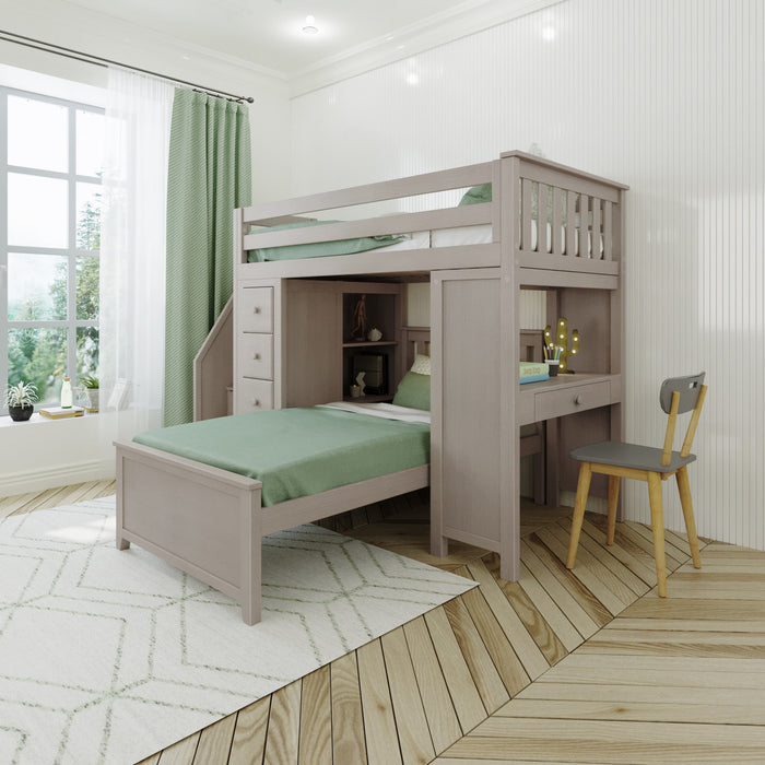 Jackpot Kids Chester 4 All-In-One Twin Loft Bed with Staircase, Desk, Storage & Lower Bed