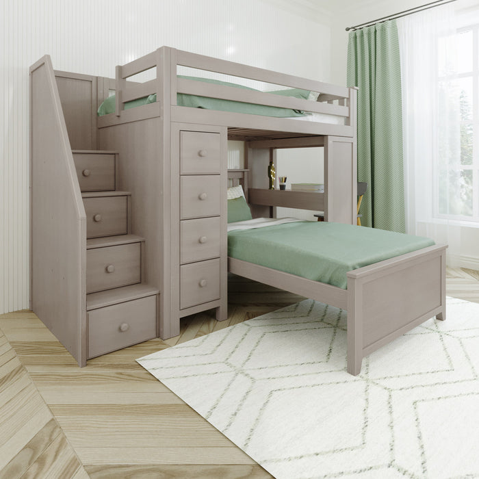 Jackpot Kids Chester 4 All-In-One Twin Loft Bed with Staircase, Desk, Storage & Lower Bed