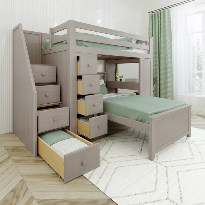 Jackpot Kids Chester 4 All-In-One Twin Loft Bed with Staircase, Desk, Storage & Lower Bed