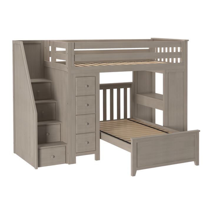 Jackpot Kids Chester 4 All-In-One Twin Loft Bed with Staircase, Desk, Storage & Lower Bed