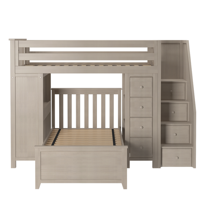 Jackpot Kids Chester 4 All-In-One Twin Loft Bed with Staircase, Desk, Storage & Lower Bed