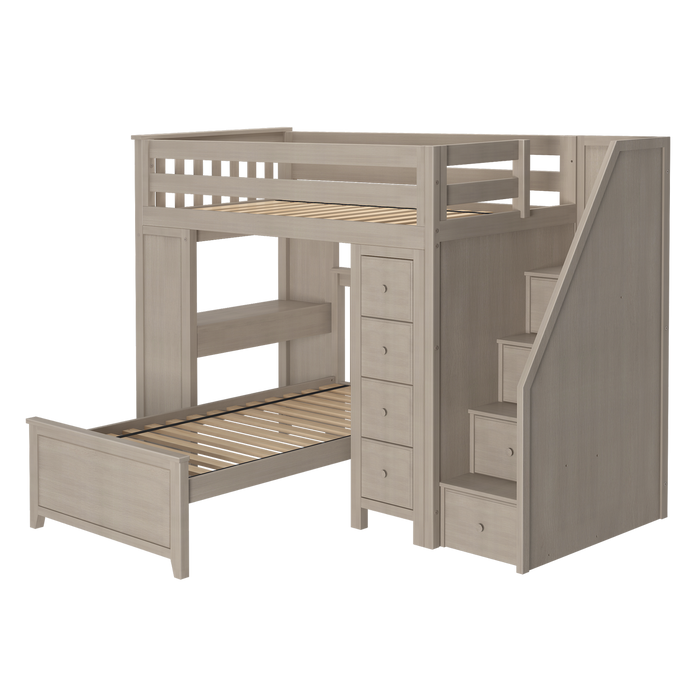 Jackpot Kids Chester 4 All-In-One Twin Loft Bed with Staircase, Desk, Storage & Lower Bed