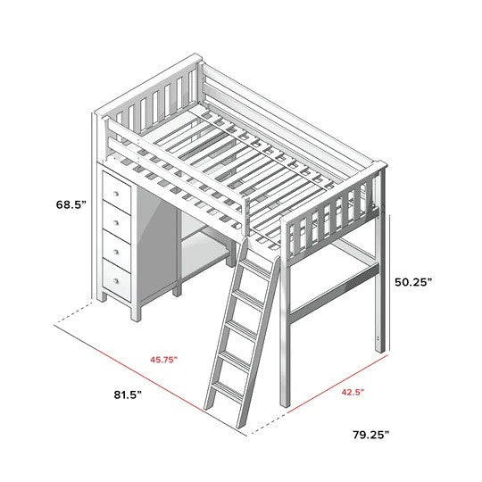 Jackpot Kids Edinburgh Twin All-in-One Ladder Loft Bed with Storage Tower