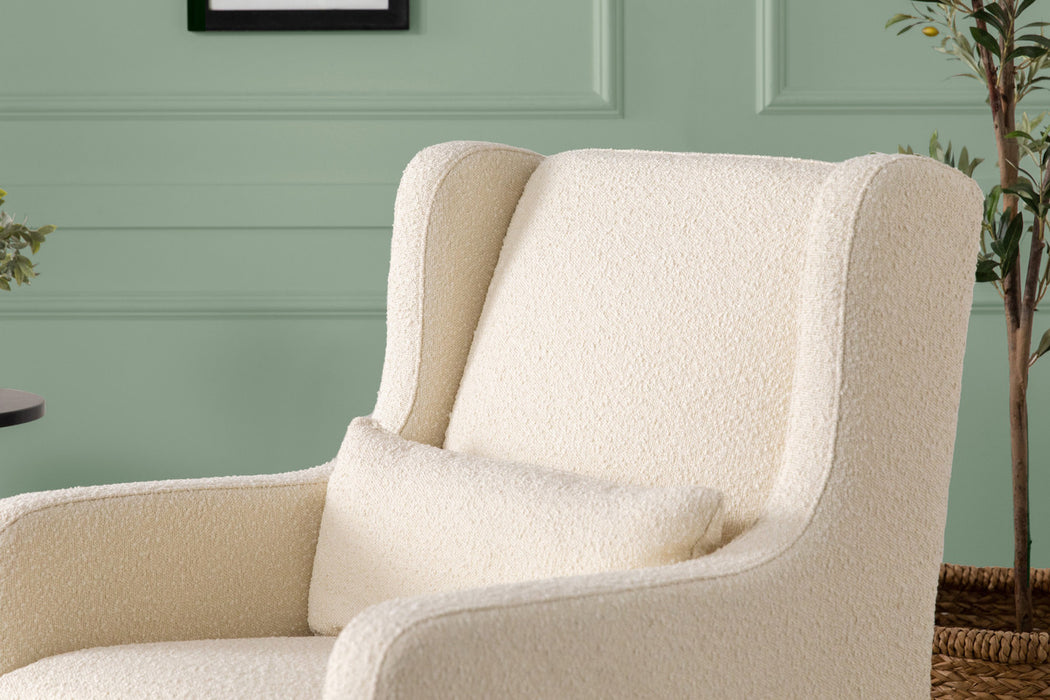 Davinci Adrian Swivel Glider with Storage Ottoman in Ivory Boucle