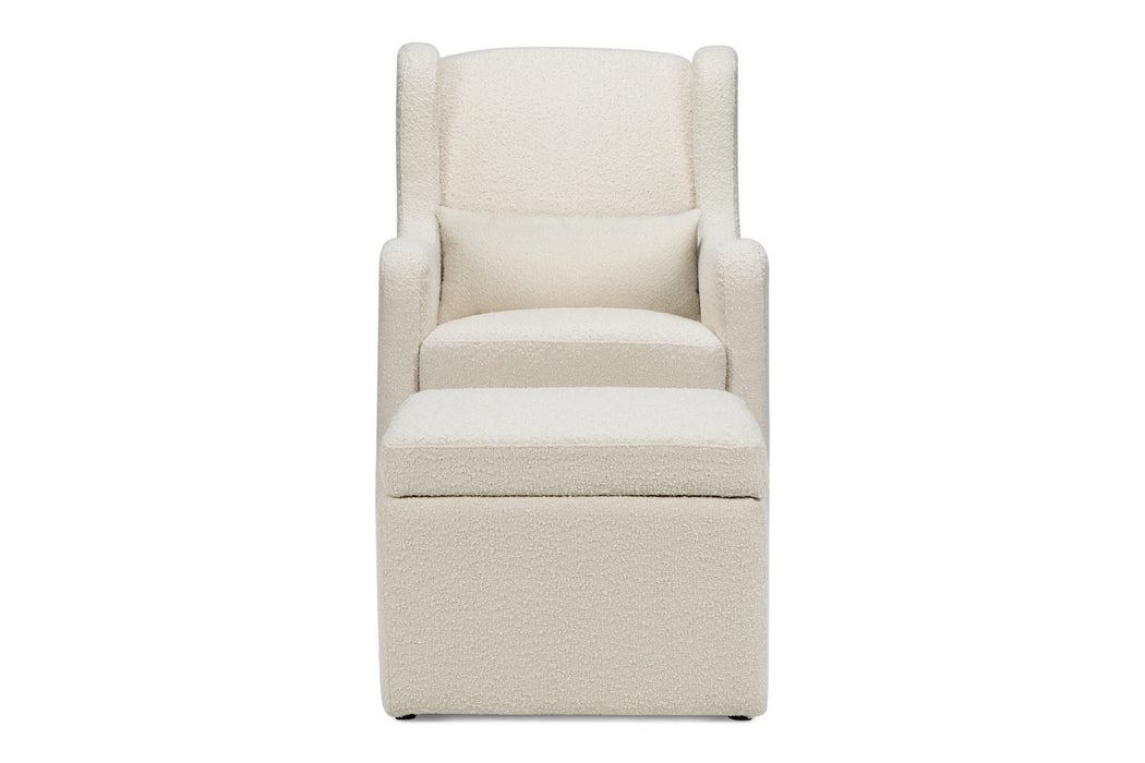 Davinci Adrian Swivel Glider with Storage Ottoman in Ivory Boucle
