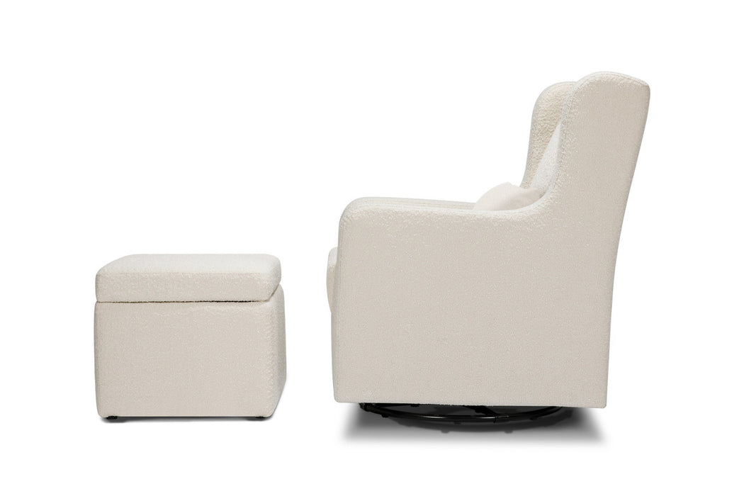 Davinci Adrian Swivel Glider with Storage Ottoman in Ivory Boucle