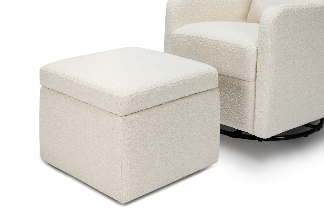 Davinci Adrian Swivel Glider with Storage Ottoman in Ivory Boucle