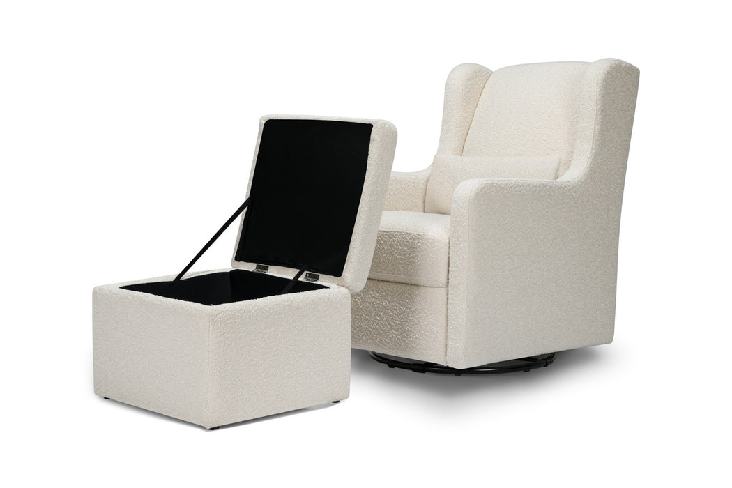 Davinci Adrian Swivel Glider with Storage Ottoman in Ivory Boucle