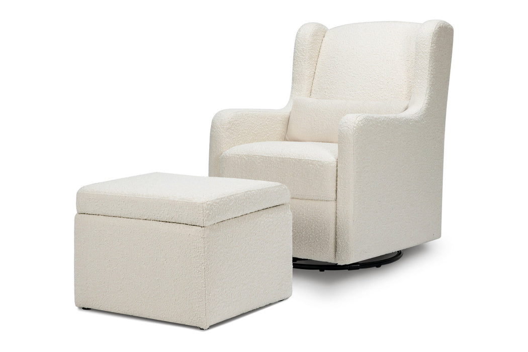 Davinci Adrian Swivel Glider with Storage Ottoman in Ivory Boucle