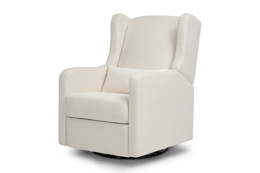 Swivel glider chair upholstered in cream fabric, showcasing a modern and comfortable design for any living space.
