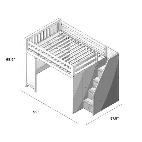 Jackpot Kids Fulham All-In-One Full Loft Bed with Staircase & Desk