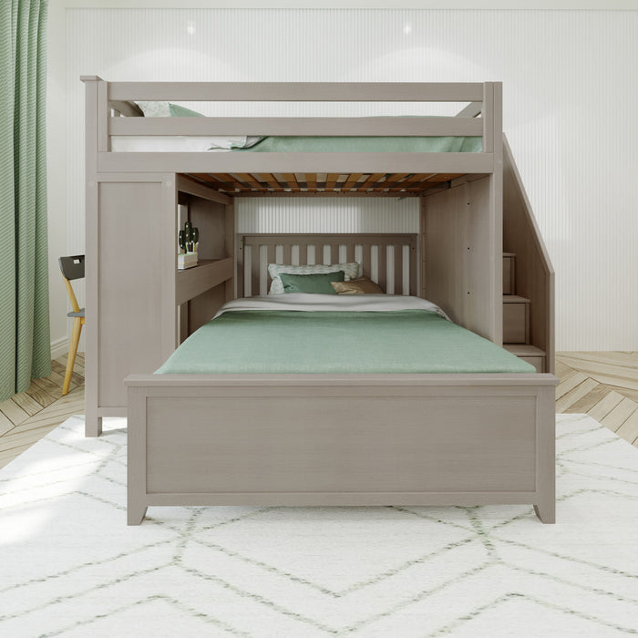 Jackpot Kids Fulham 1 All-In-One Full Loft Bed with Staircase, Desk & Lower Full Bed