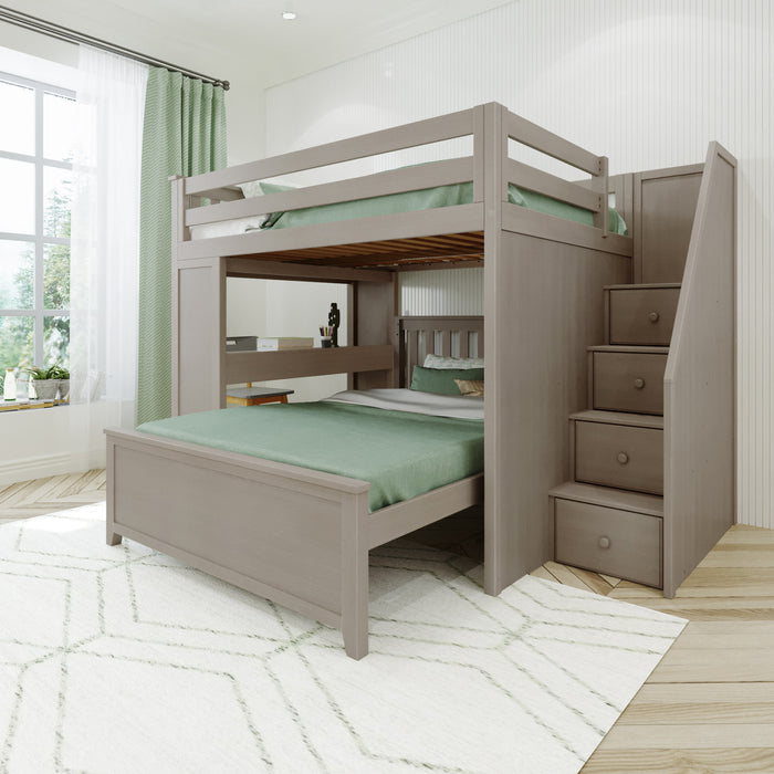 Jackpot Kids Fulham 1 All-In-One Full Loft Bed with Staircase, Desk & Lower Full Bed