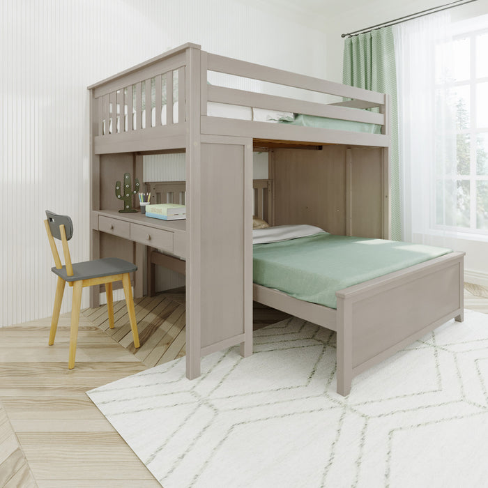 Jackpot Kids Fulham 1 All-In-One Full Loft Bed with Staircase, Desk & Lower Full Bed
