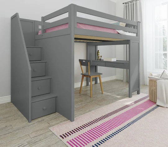 Jackpot Kids Fulham All-In-One Full Loft Bed with Staircase & Desk