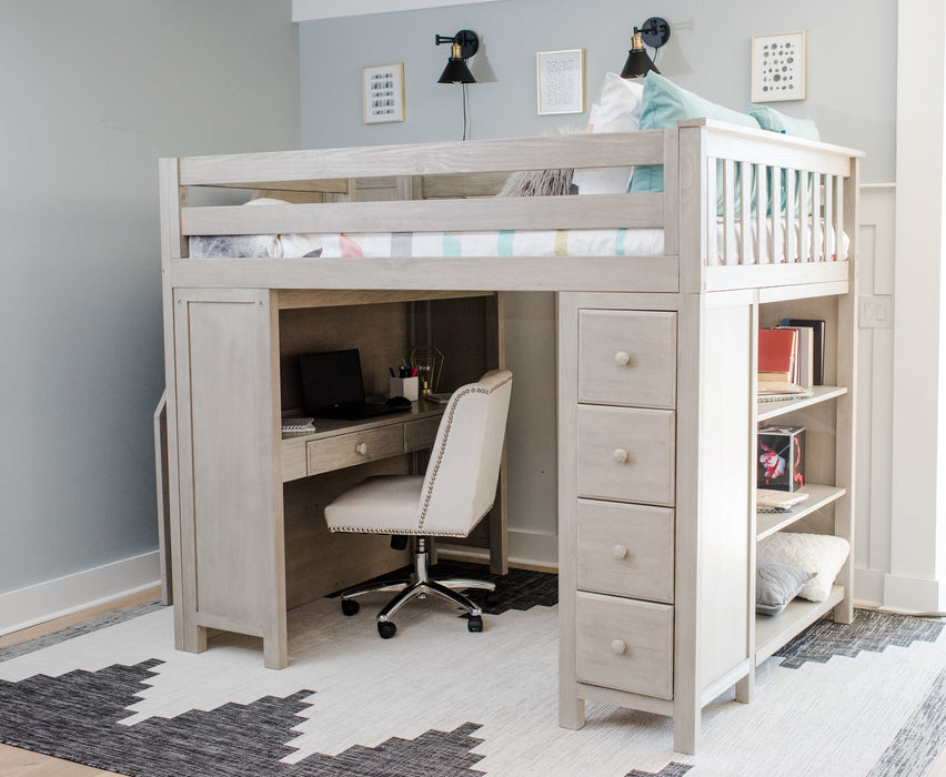 Jackpot Kids Buxton 3 All-In-One Full Loft Bed with Staircase, Desk & Storage