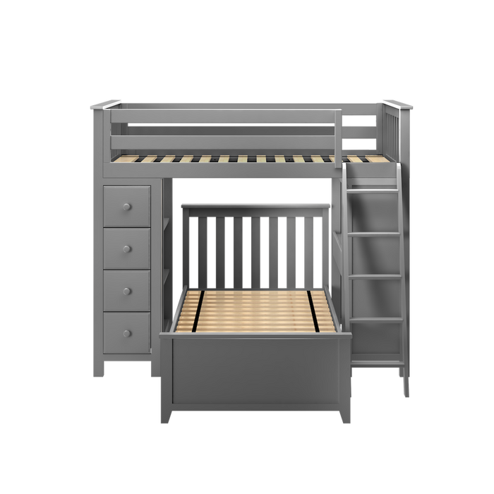 Jackpot Kids Kensington 1 All-In-One Twin Loft Bed with Desk, Storage & Twin Bed