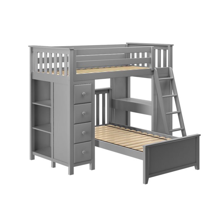 Jackpot Kids Kensington 1 All-In-One Twin Loft Bed with Desk, Storage & Twin Bed