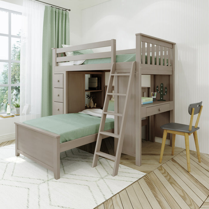Jackpot Kids Kensington 1 All-In-One Twin Loft Bed with Desk, Storage & Twin Bed