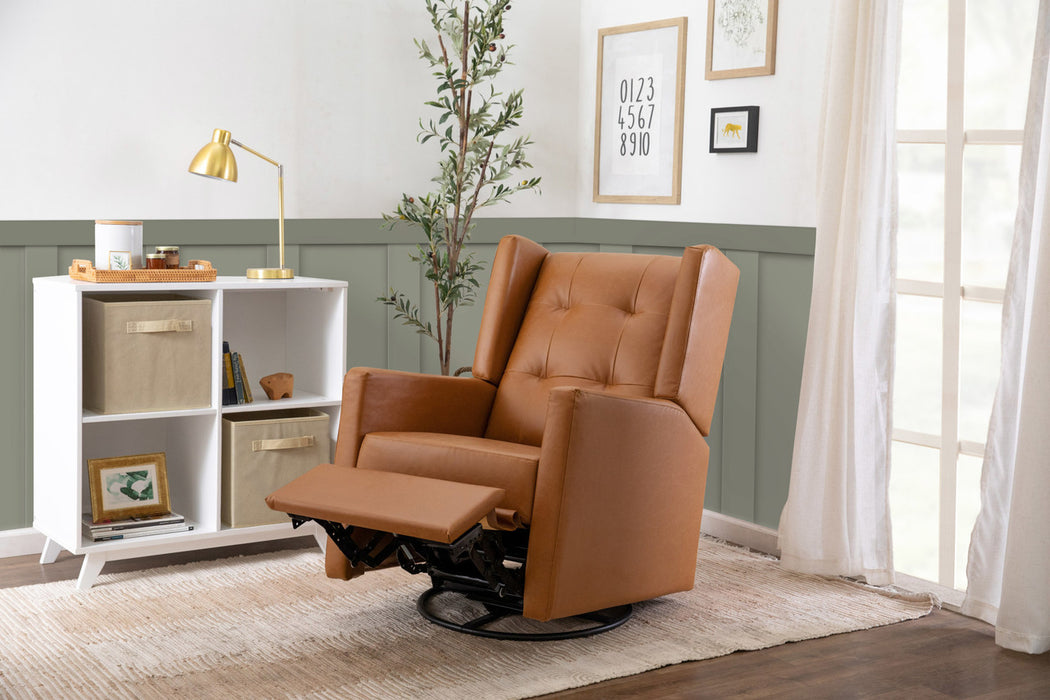 Davinci Maddox Recliner and Swivel Glider in Vegan Tan Leather